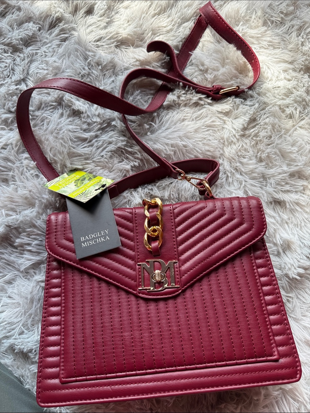 Badgley Mischka Burgundy Quilted Crossbody with Gold Hardware